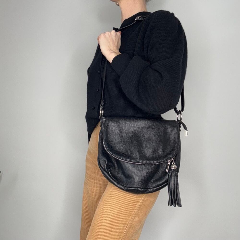 Borse In Pelle Black Leather Saddle Bag Purse With Tassels